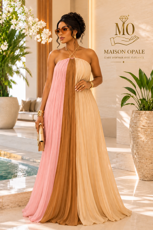 Robe Longue Plissée Tricolore – Maison Opale